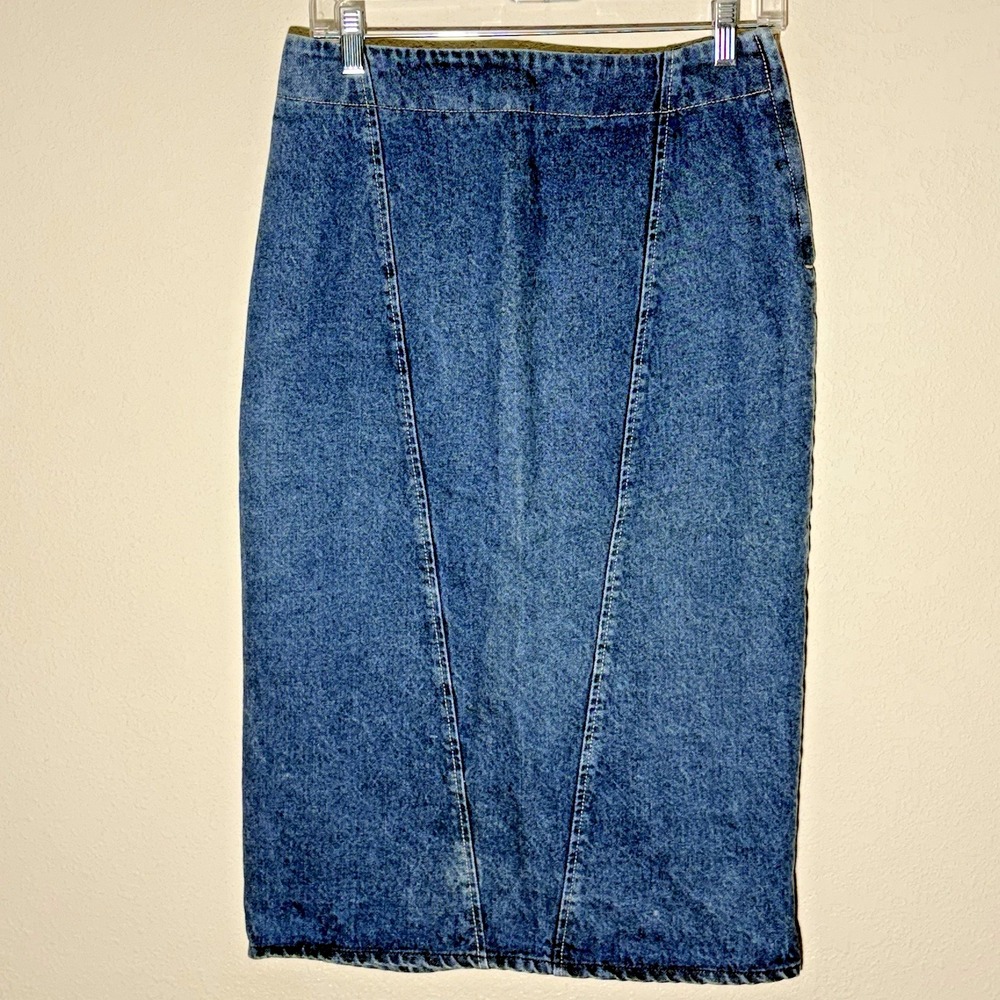 Vtg Weathered Blues‎ Jean Skirt 80'S Junior Sz  11/12 Blue Denim  Zip  Slit